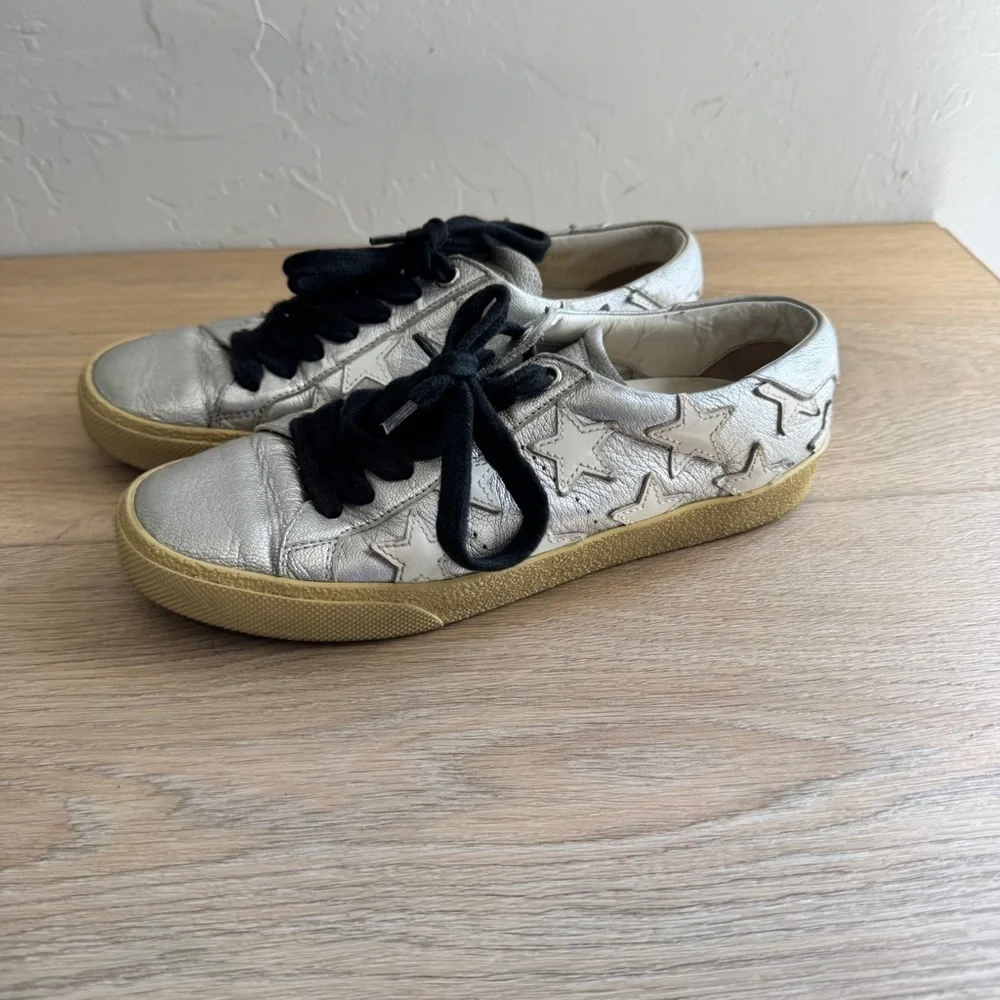 Saint Laurent shiny silver star sneakers